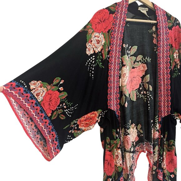 Anthropologie Flying Tomato Kimono Women's Size S/M Floral Cover Up Boho Bohemio - Picture 7 of 8